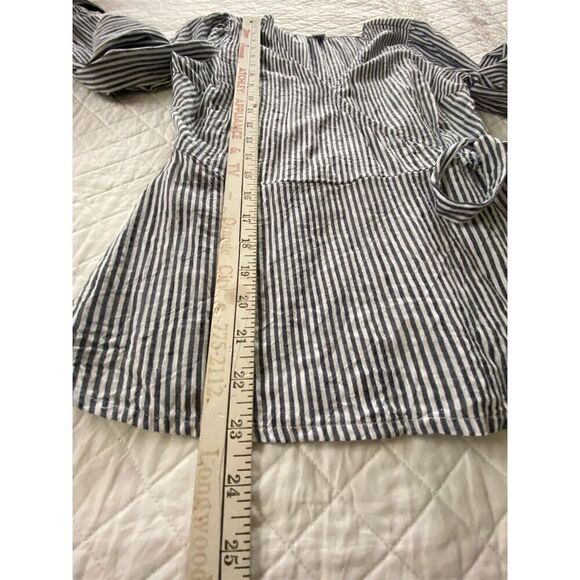 Old Navy Wrap-Front V-Neck Blouse Blue and White Striped Long Sleeve Size XS - Picture 10 of 13